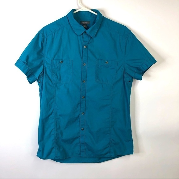 Kenneth Cole Reaction teal blue short sleeve button down shirt size large - Picture 1 of 13